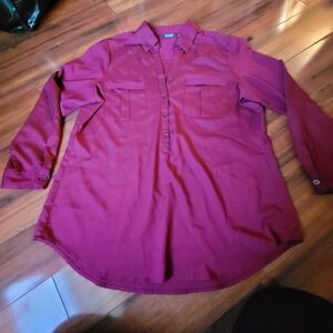 a.n.a Women's Deep Red Casual Button Down Shirt